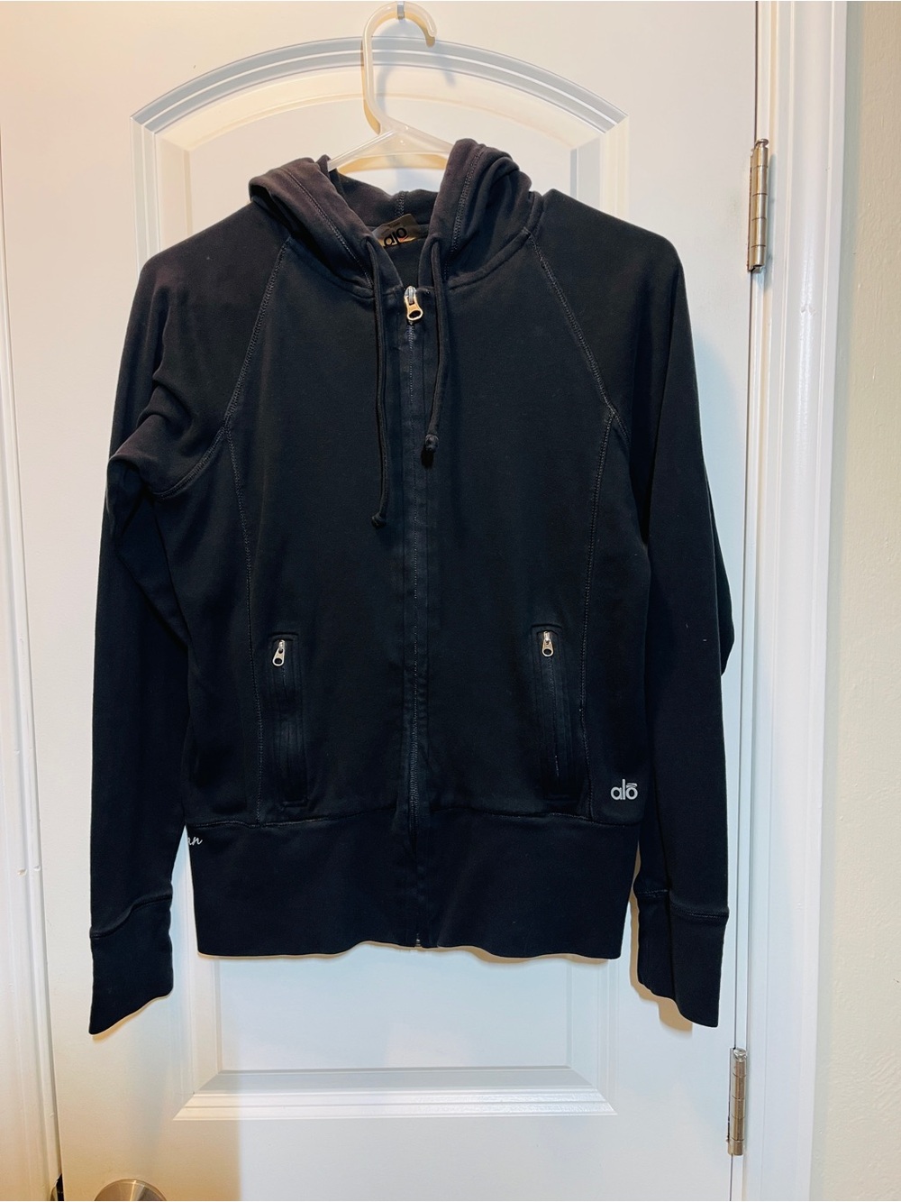 ALO Yoga Black Full-Zip Hooded Sweatshirt